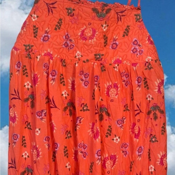 ANTHROPOLOGIE Orange Floral Quilted Chest Maxi Dress with Two Side Pockets 1X - Picture 3 of 8